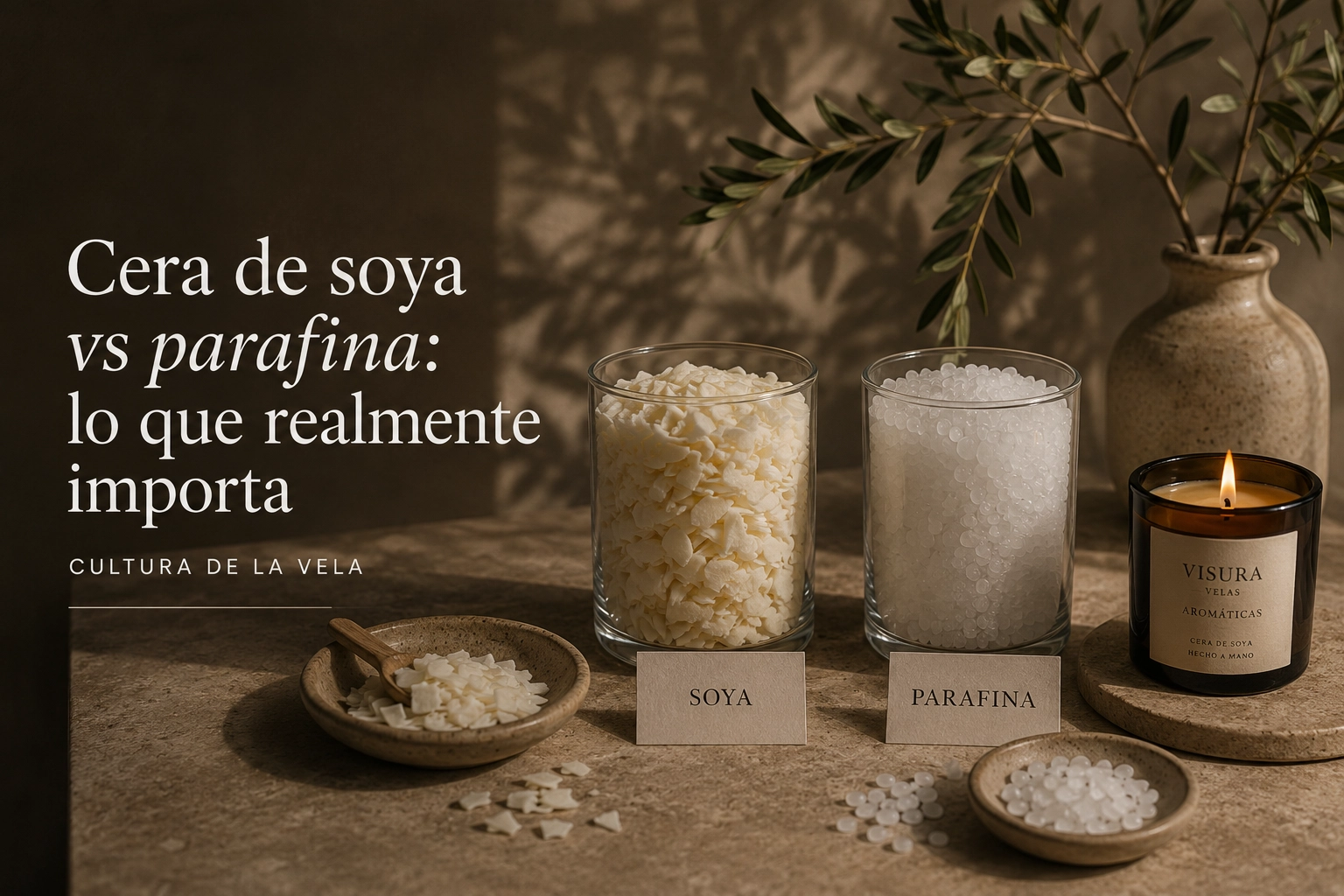 comparación entre cera de soya y parafina para velas aromáticas