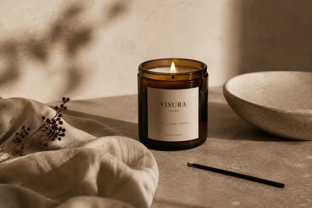 vela aromática artesanal en atmósfera cálida contemporánea