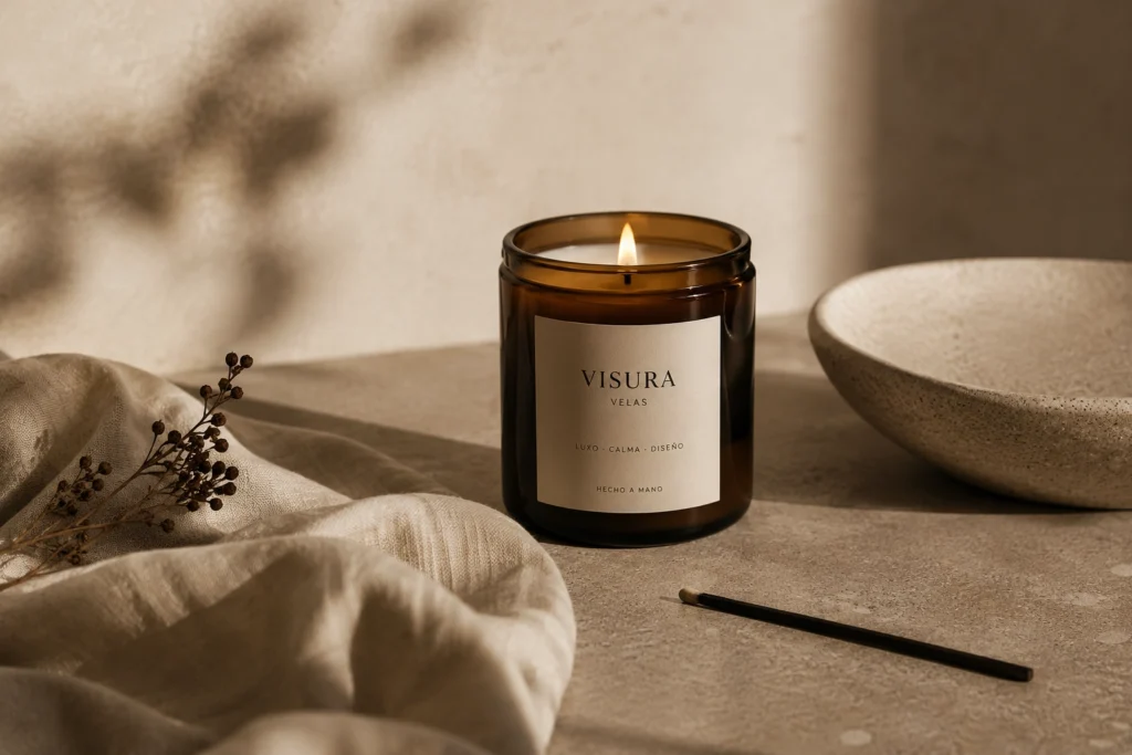 vela aromática artesanal en atmósfera cálida contemporánea